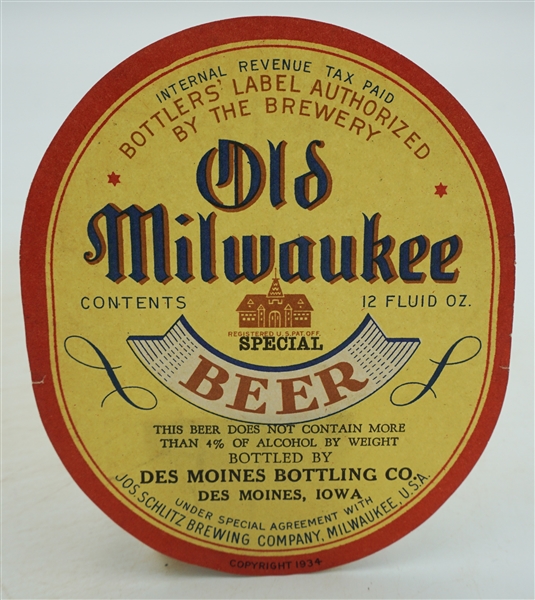  Old Milwaukee Special Beer bottle label