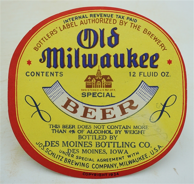  Old Milwaukee Special Beer bottle label 