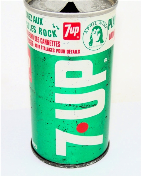  7-UP 10 Ounce Fan Tab Soda Can, "Play Rock Caps" Canada